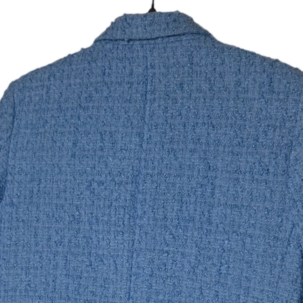 HM Blue Tweed Double Breasted Blazer‎ Gold Button Boucle Jacket Size M New